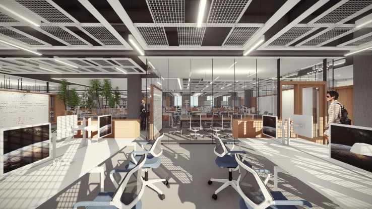 Rendering of interior of Lehigh University's health, science and technology building