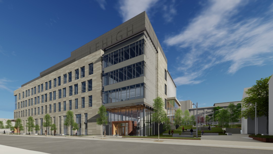 Rendering of the exterior of Lehigh University's health, science and technology building