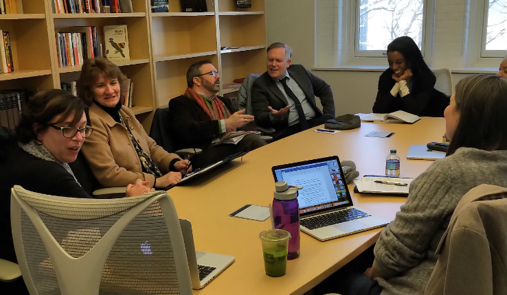 Gloria Naylor archive project team sits around table at Lehigh University