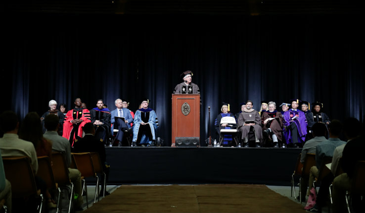 Lehigh University administrators and faculty on stage during 2019 academic convocation
