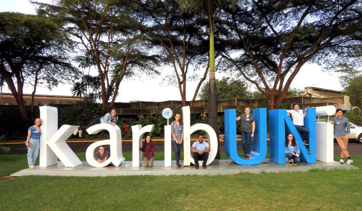 Lehigh students posing at UN offices in Nairobi, Kenya.