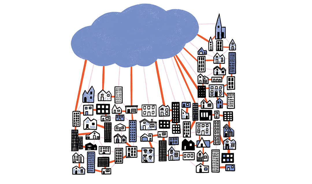 Illustration of the icloud into buildings