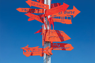 wayfinding sign with 37 different directional arrows