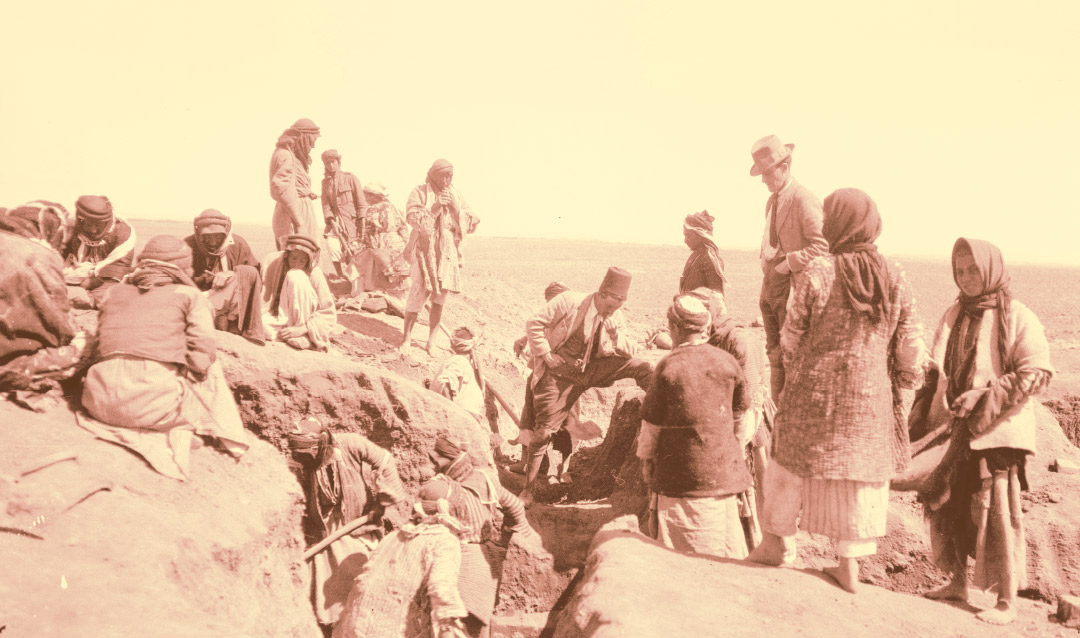 Old photograph of Middle Eastern archaeological dig