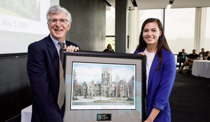 Lehigh President John Simon presented Paige Hapeman with the prestigious University Service Award.