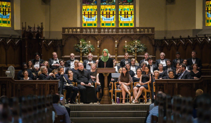 Maryam Khan '19 speaks at the 151st Baccalaureate