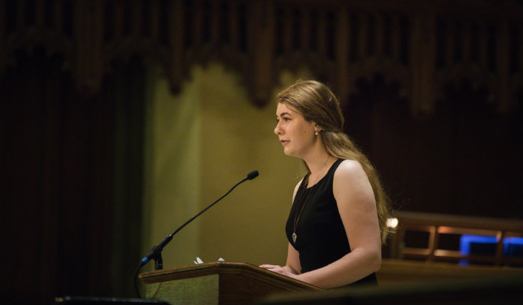 Sarah Stankus '19 speaks at the 151st Baccalaureate