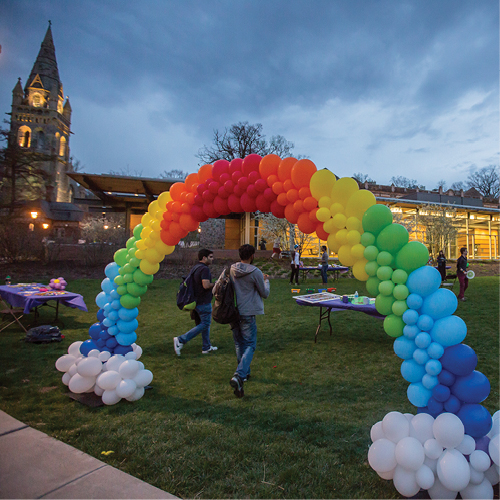 Rainbow balloon arch