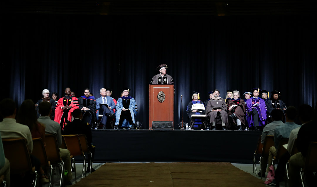 Lehigh University administrators and faculty on stage during 2019 academic convocation