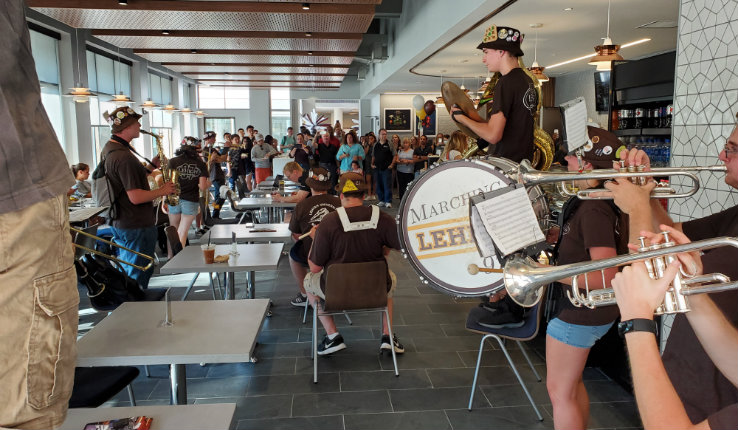 The Marching 97 playing inside The Grind at FML's grand opening