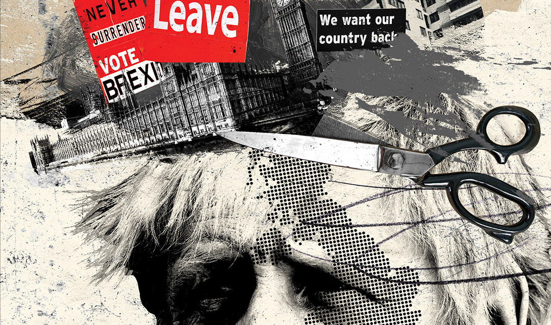 Brexit-focused illustration with various images