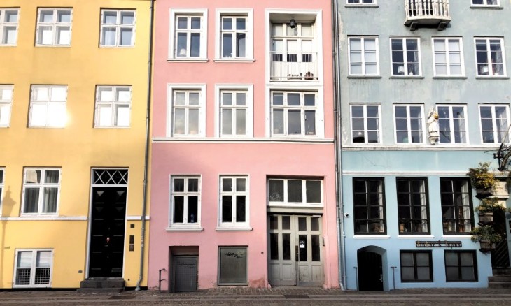 Bright colored houses in Nyhavn, a district in Copenhagen