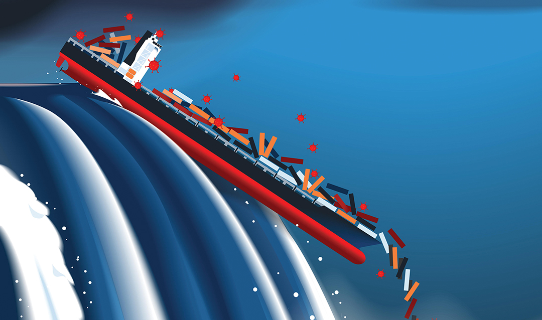 illustration of a boat going over a waterfall