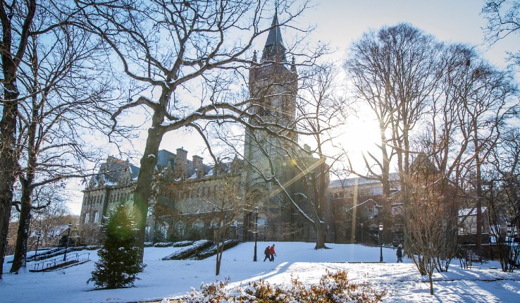 Lehigh's University Center in the snow