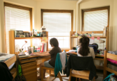 Students in residence hall room