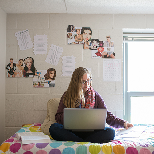 Student studying in dorm