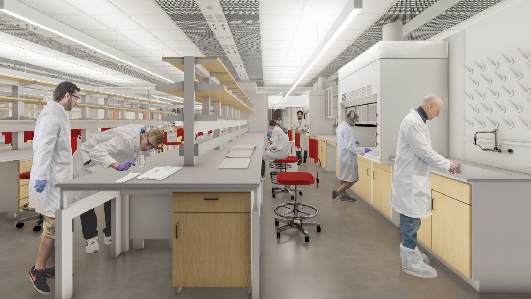 Rendering of open lab in Lehigh University's HST Building