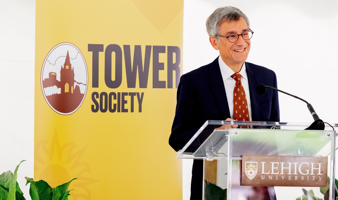 President Joe Helble speaks at Tower Society meeting