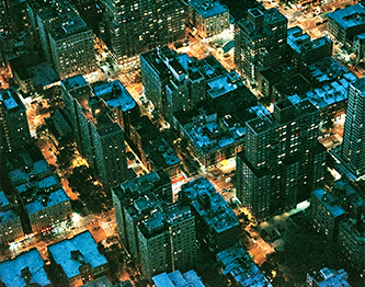 Image from above of city lights at night
