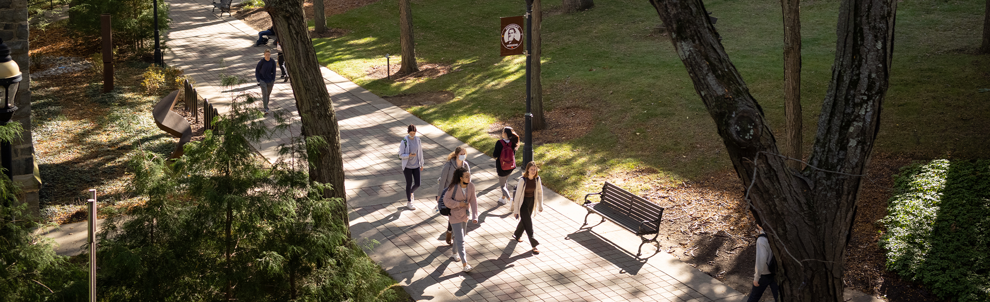 Overhead view of students walking on campus