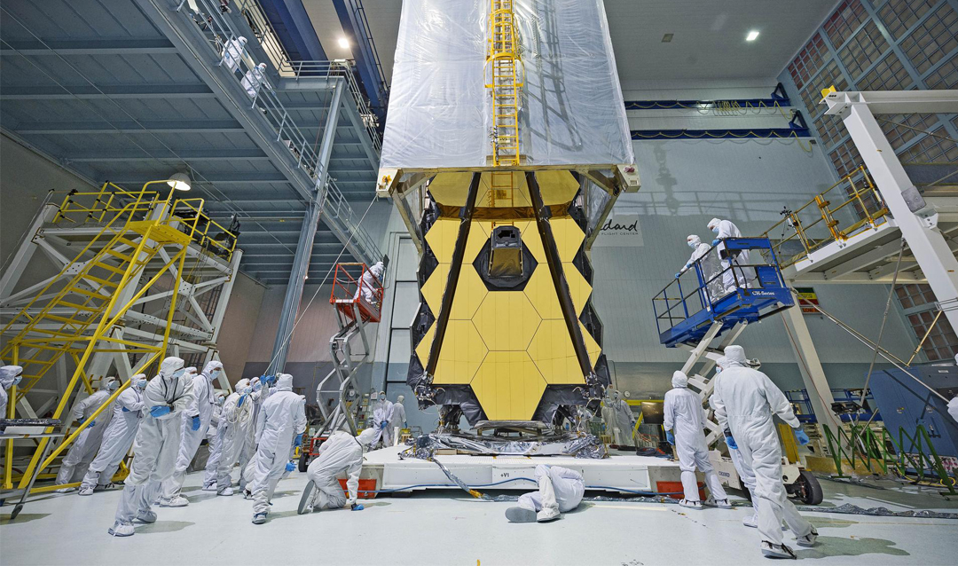 A clean tent was draped over the James Webb Space Telescope