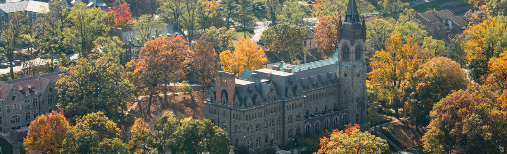Aerial image of campus in fall