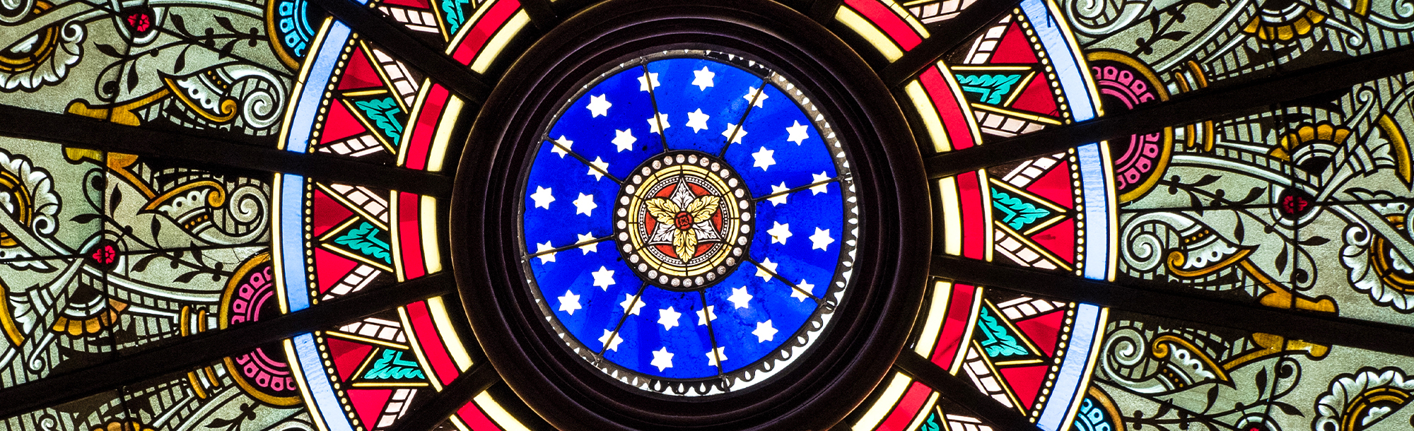 Linderman Library stained glass ceiling