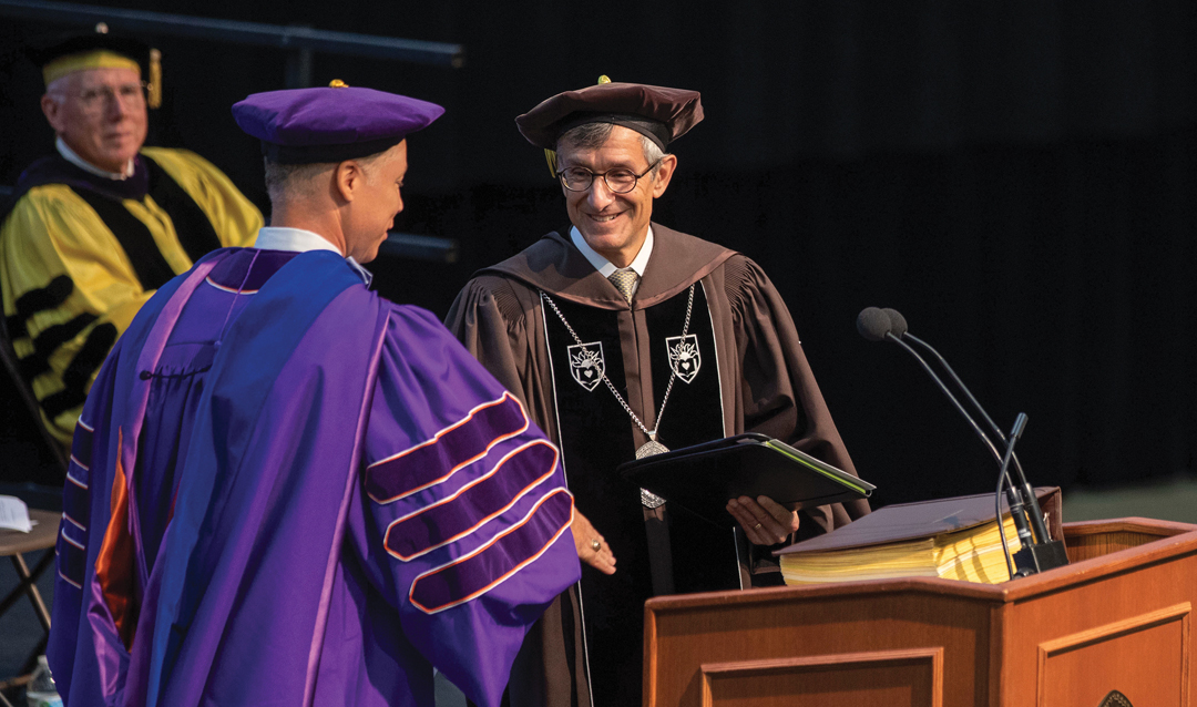 President Joseph J. Helble ’82, right, at the 2022 Convocation
