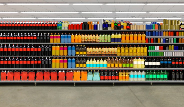 soda on shelves in grocery store