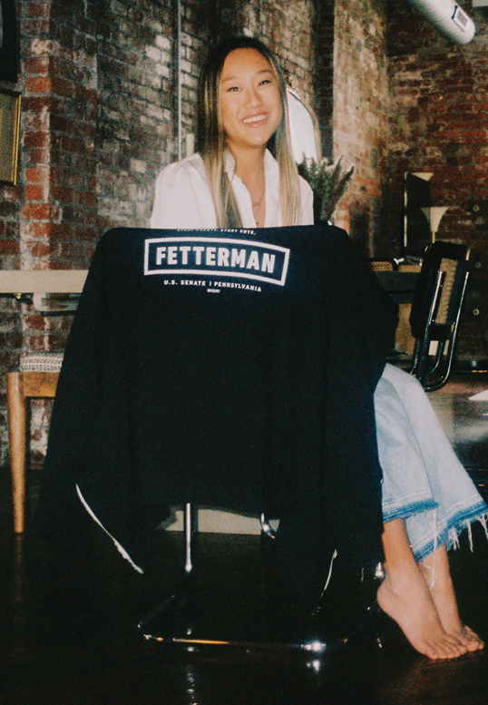 Annie Henry with a Fetterman campaign jacket