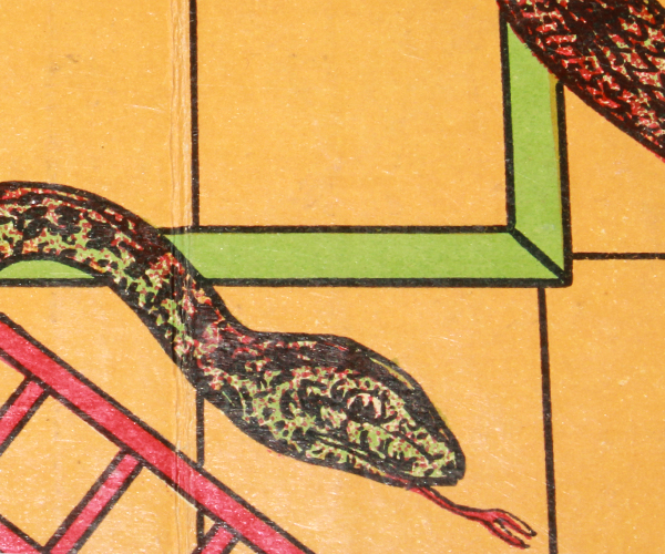 Illustration of snake over yellow tile with a red latter at the bottom