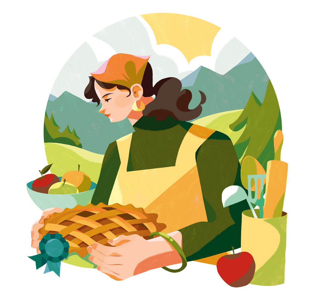 illustration of a woman with a pie