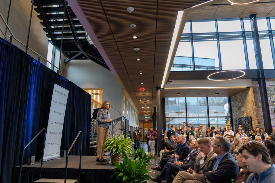 Chapman speaking at the opening of the Business Innovation Building