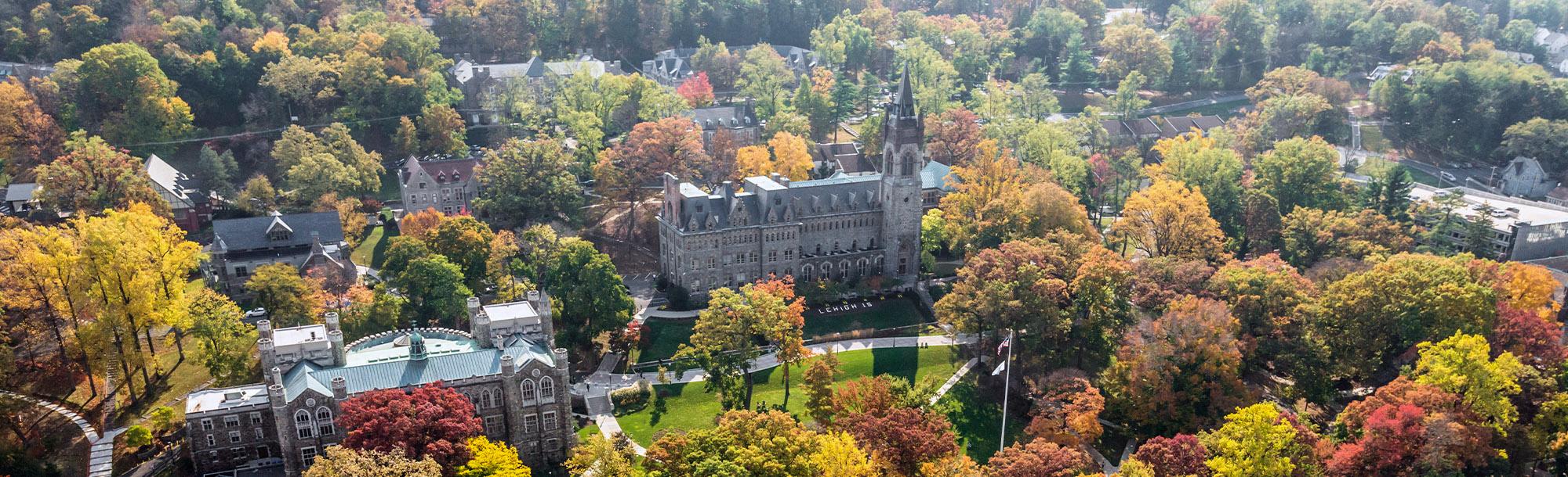 Aerial image of Linderman Library and the University Center