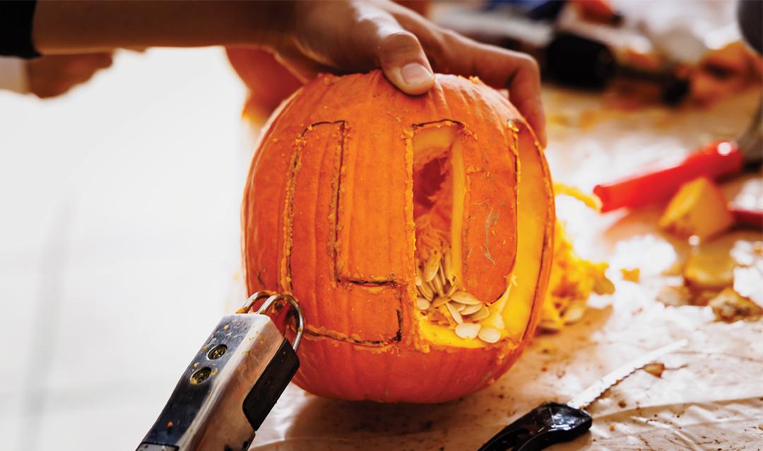 Pumpkin being carved with LU