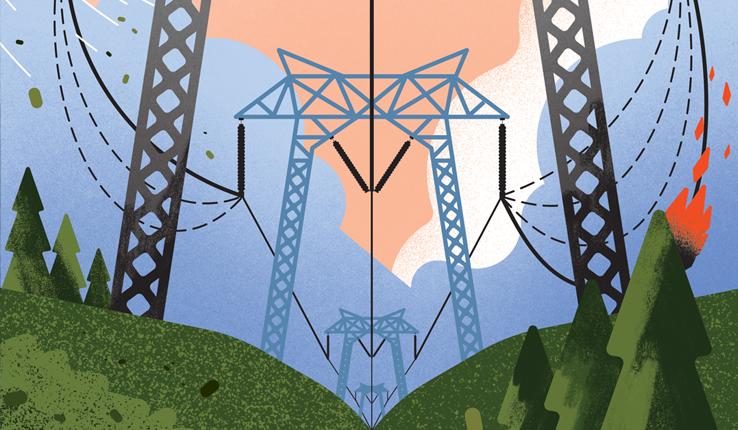 Illustration of power lines fire research