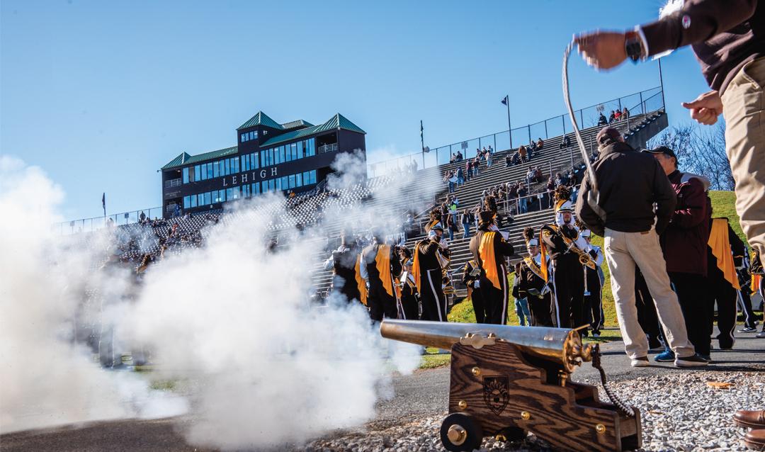 Lehigh's football cannon firing at game