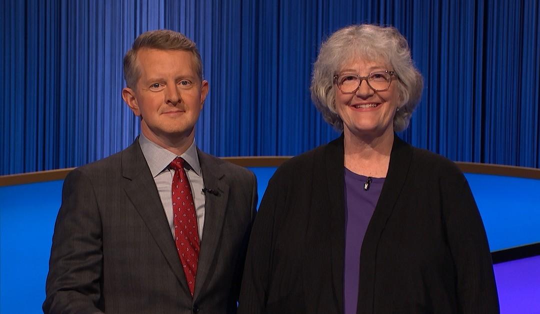 'Jeopardy!' host Ken Jennings with Kathy Olson.