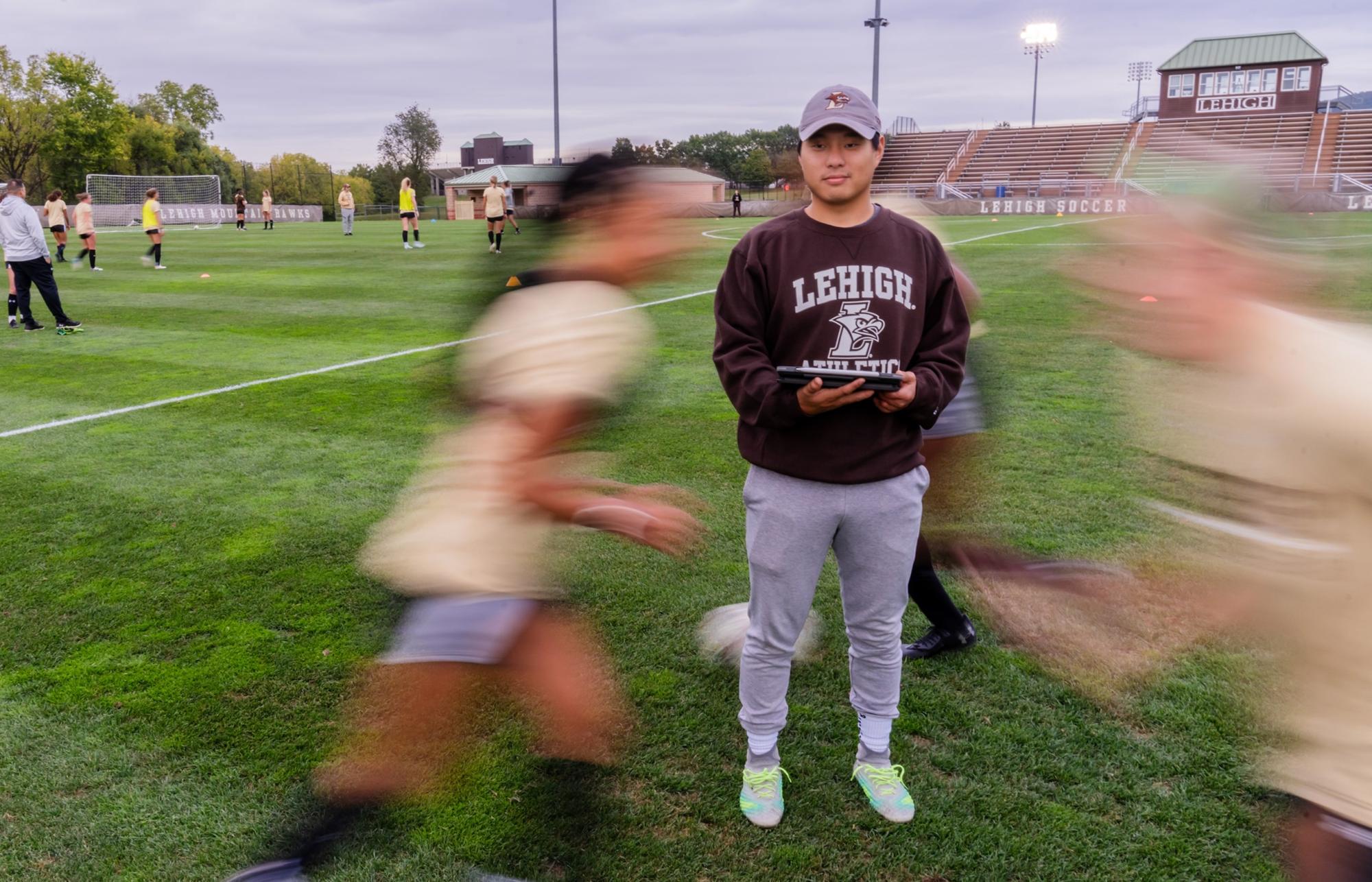 Student on a football field