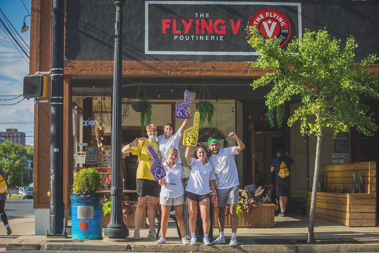 Students outside a restaurant