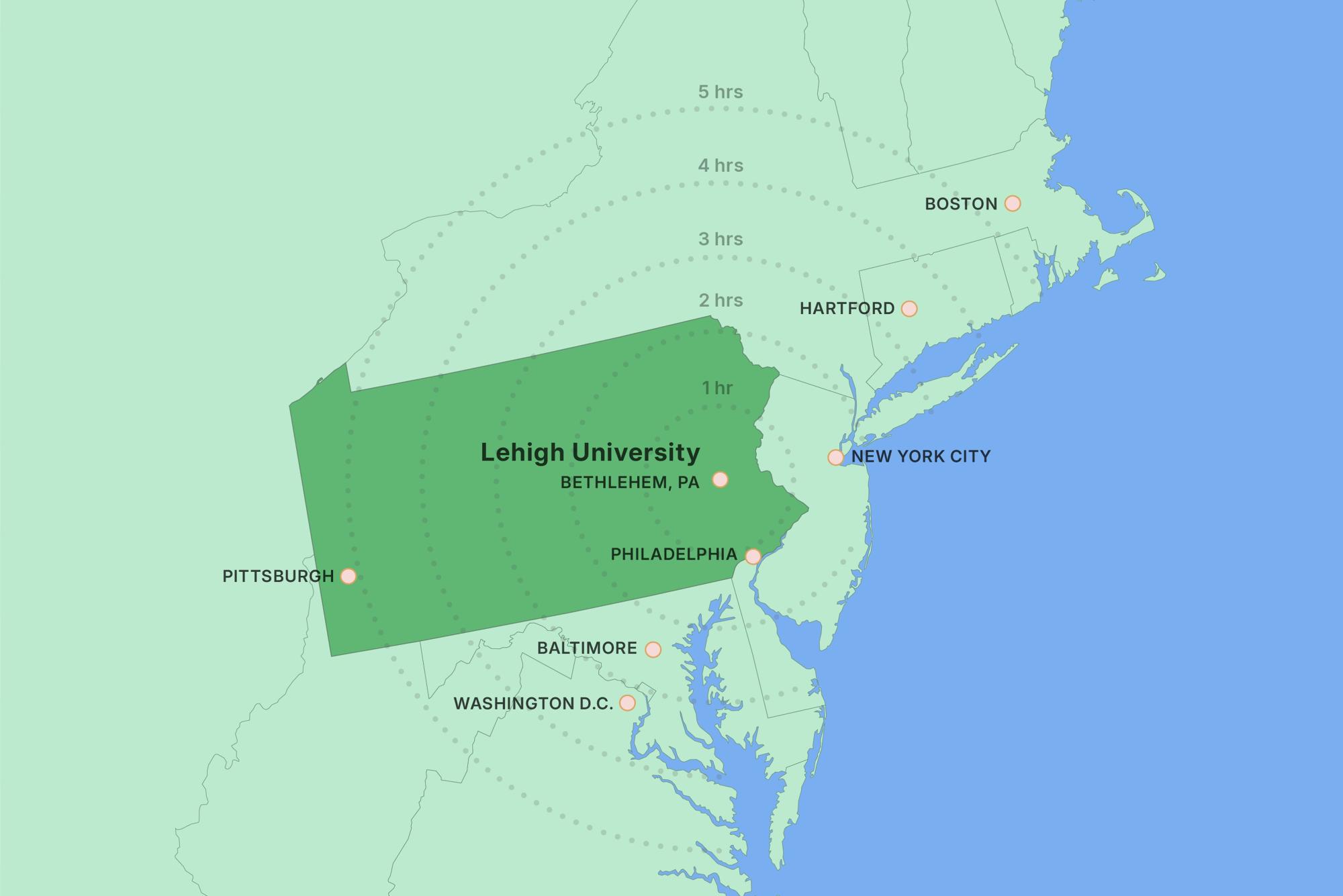 Map of the Lehigh Valley's location within the United States