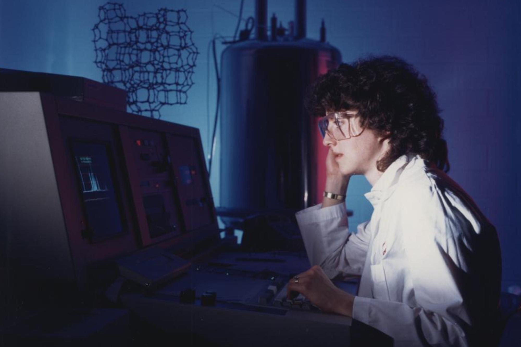 Female student working at a computer