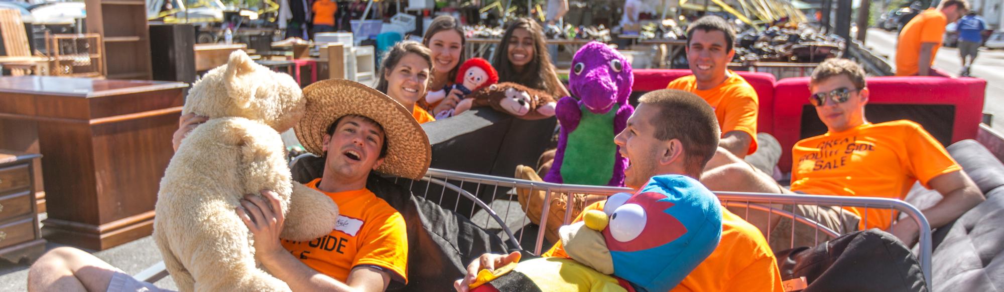 Students on an amusement park ride