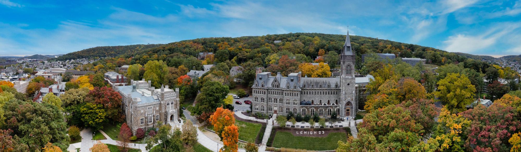 Aerial photo of the Lehigh University campus