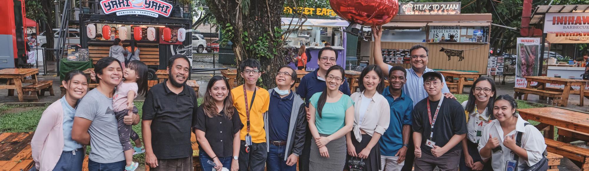 A group of international students at the International Bazaar