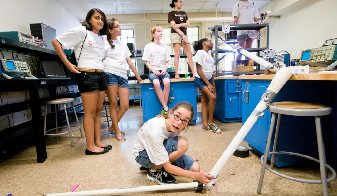 Students working on a project in a lab