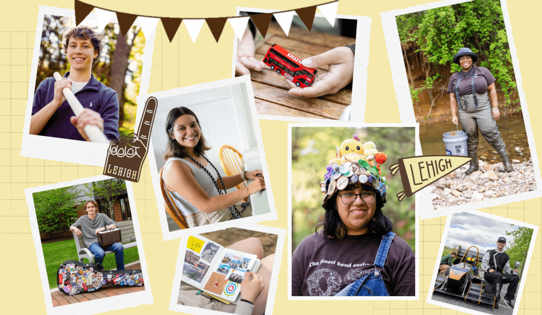 Scrapbook collage of student photos and activities on a yellow grid background.