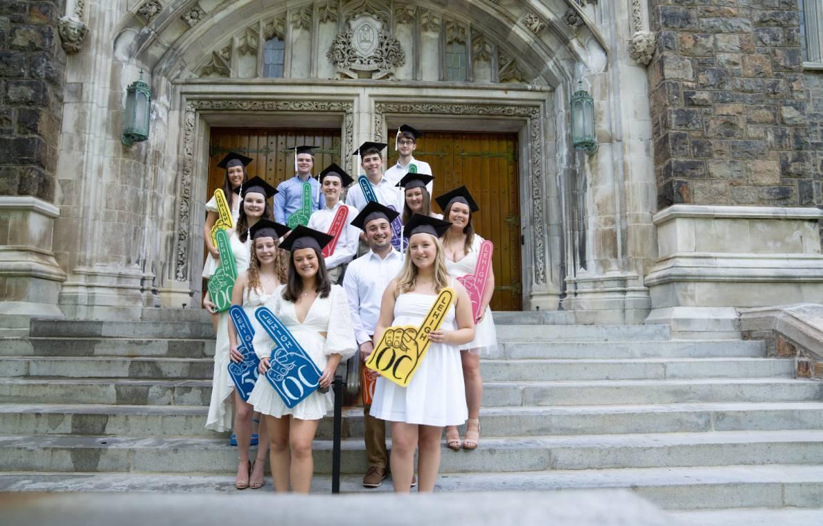 Students standing on stairs