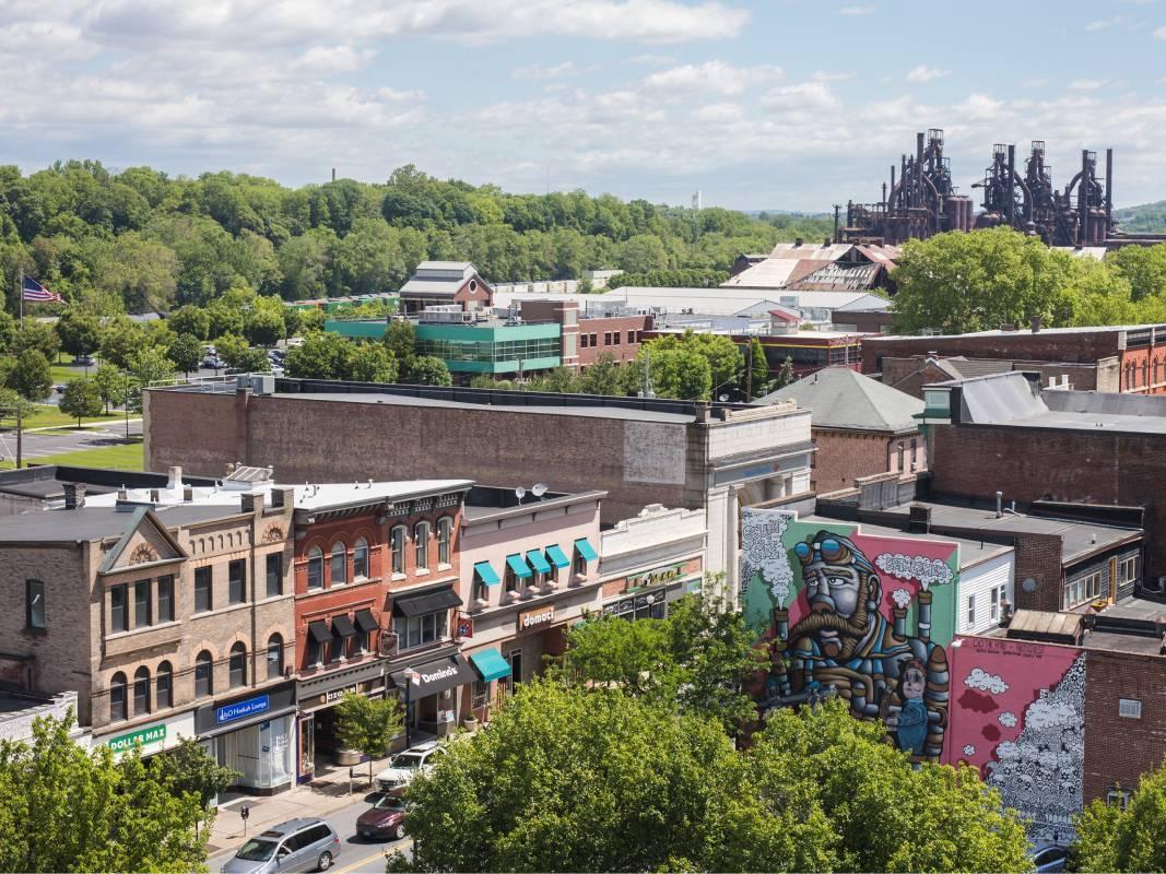 Aerial view of downtown Bethlehem, PA