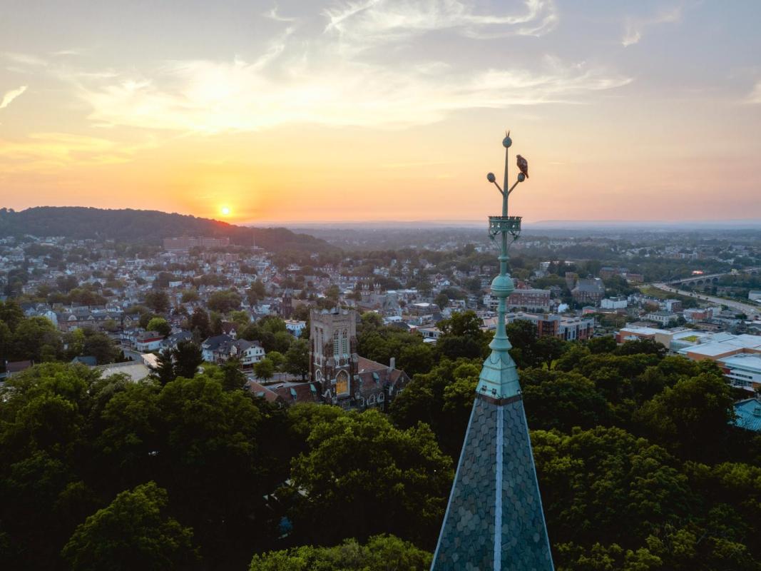 Aerial view of Bethlehem, PA at dawn